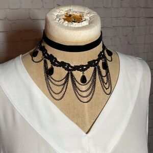 Whimsigoth Lace and Velvet choker set of 3 necklaces
